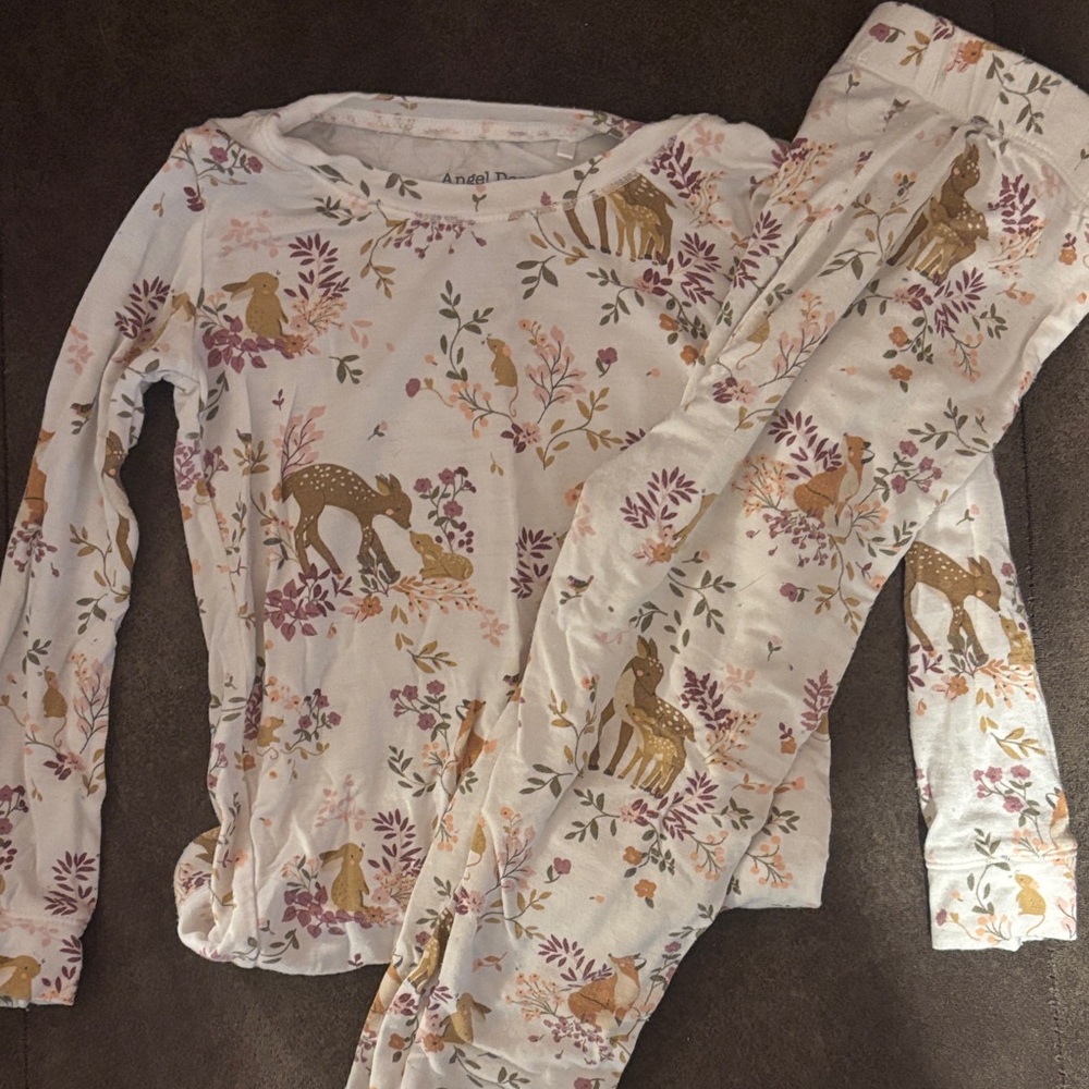 Angel Dear Kids Pajama Set - Cream with Animal and Floral Print
